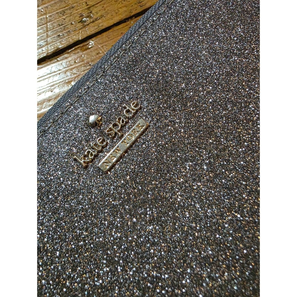 Kate Spade New York Silver Glitter Zip Around Continental Wallet Long Clutch